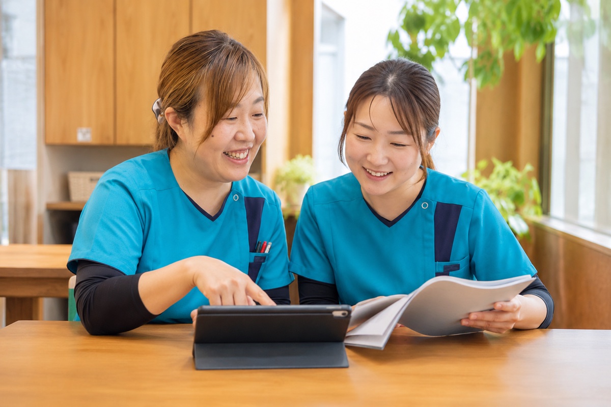 勉強会で学び合ういろはのスタッフ